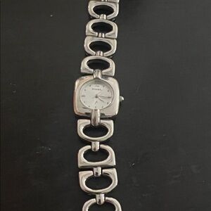 Fossil Silver Tone Linked Bracelet Watch with White Dial